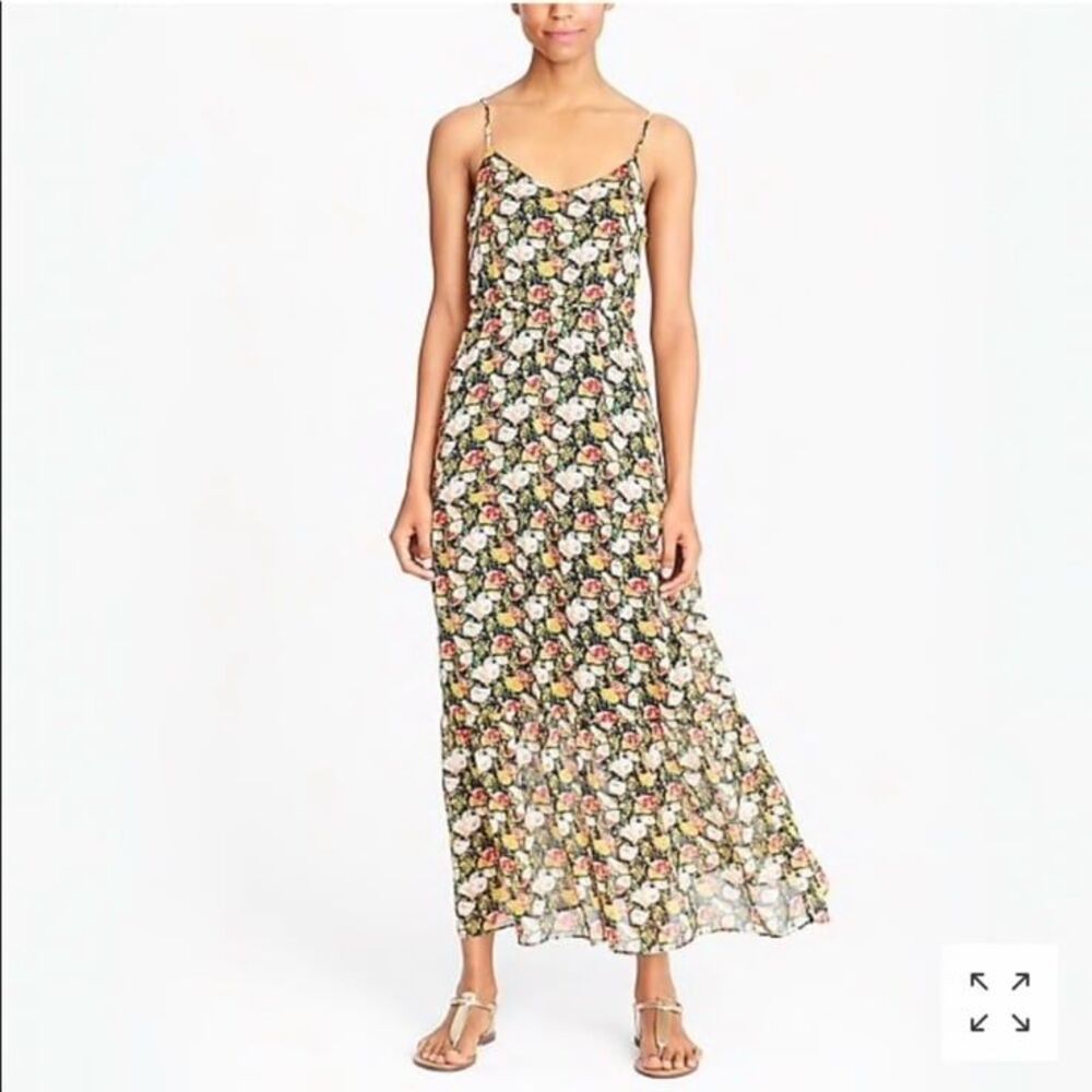 J. Crew Tiered Maxi Dress Sweet Pea Florals Chiffon Crinkle J4427